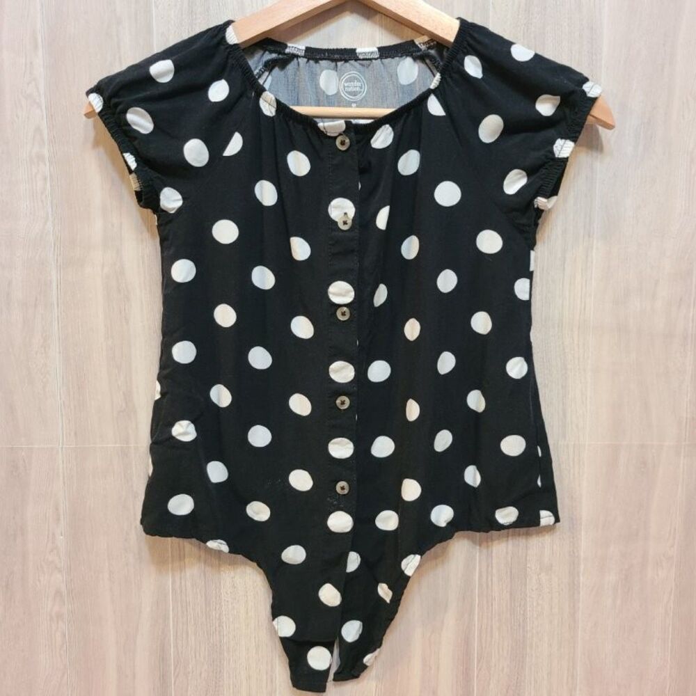 Wonder Nation Girls Polka Dot Tank Top Size M 7 8 Black White Tie Front Blouse